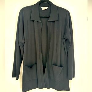 Exclusively Misook Black Jacket Cardigan Sweater Long Sleeve Knit Patch Pockets